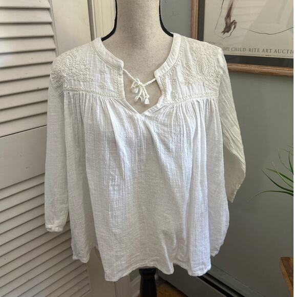 RACHEL ZOE Womens Tunic *Large Gauzy Embroidered Keyhole Neckline Bohemian - Picture 1 of 10